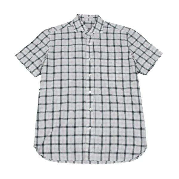 Papas+ Cotton Blend Wrinkled Check Short Sleeve Shirt Green,White M K-163741_001