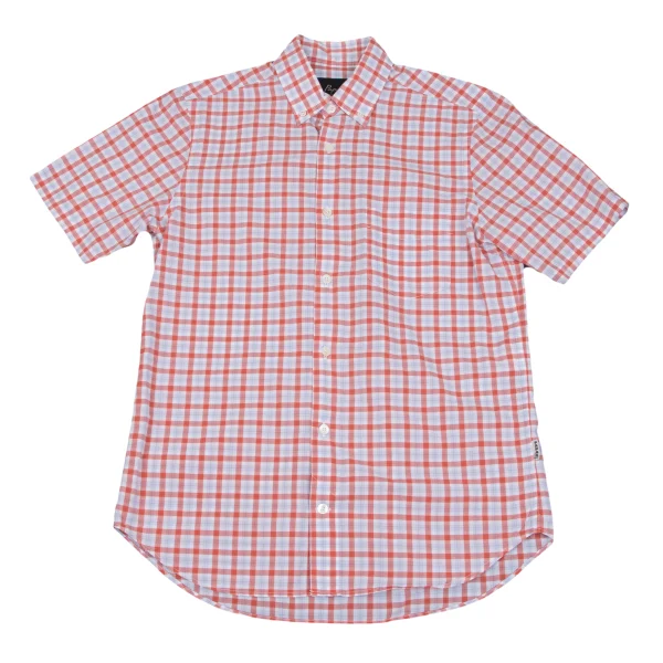 Papas+ Cotton Check Button Down Short Sleeve Shirt Red,Sky blue S K-163742_001