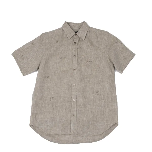 Papas+ Animals Embroidery Linen Shirt Mocha S K-163744_001