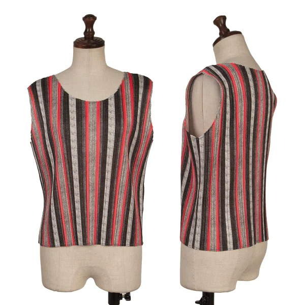 PLEATS PLEASE Stripe Pleated Sleeveless Top Grey,Pink 3 K-163751_001