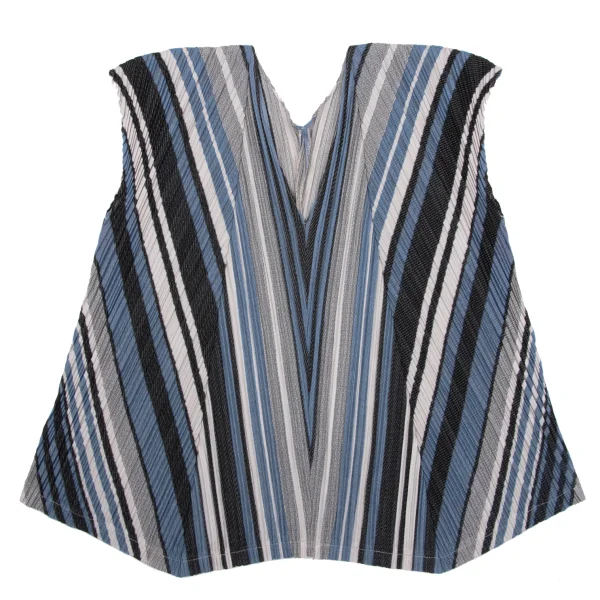 PLEATS PLEASE Poly Cotton Stripe V Neck Top K-163753_002