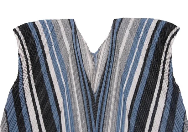 PLEATS PLEASE Poly Cotton Stripe V Neck Top K-163753_003