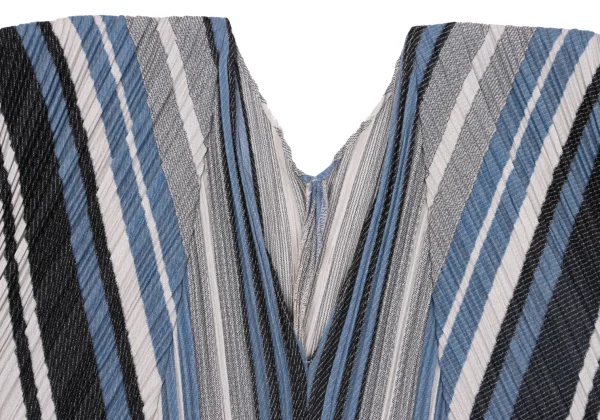 PLEATS PLEASE Poly Cotton Stripe V Neck Top K-163753_004