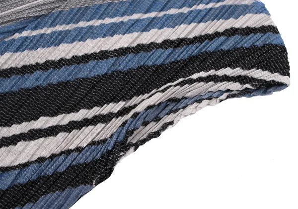 PLEATS PLEASE Poly Cotton Stripe V Neck Top K-163753_005