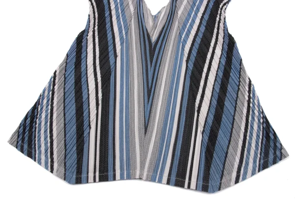 PLEATS PLEASE Poly Cotton Stripe V Neck Top K-163753_006