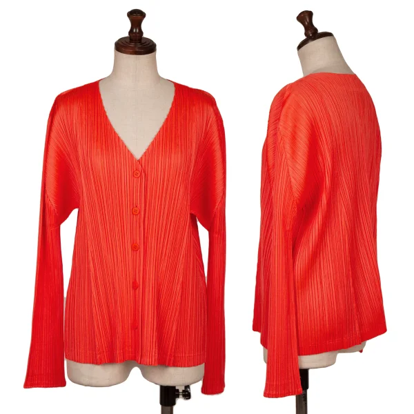 PLEATS PLEASE Pleats V Neck Cardigan Red 4 K-163755_001