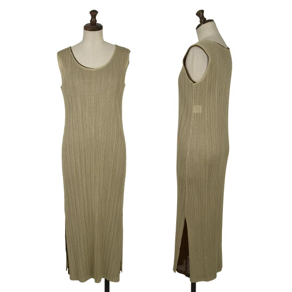PLEATS PLEASE Mesh Pleated Layered Sleeveless Dress Beige,Brown 2 K-163758_001