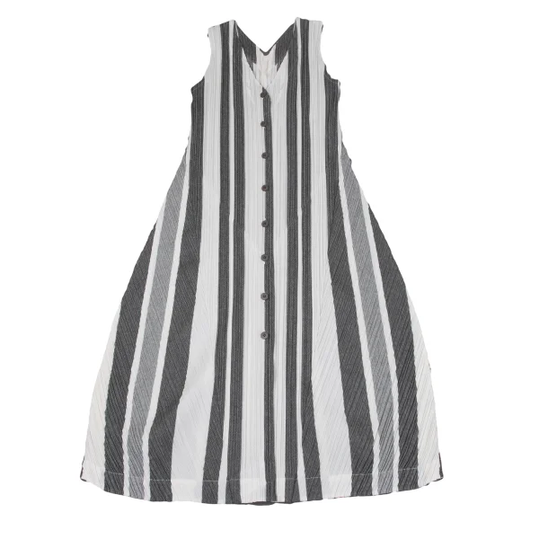 PLEATS PLEASE Striped V-neck Sleeveless Dress K-163759_002