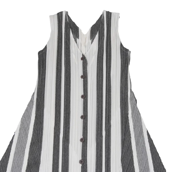 PLEATS PLEASE Striped V-neck Sleeveless Dress K-163759_003
