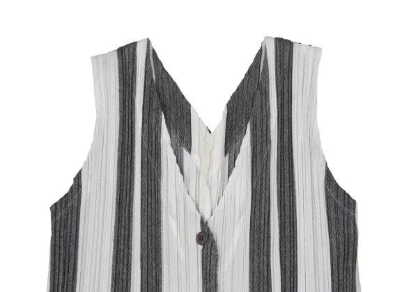 PLEATS PLEASE Striped V-neck Sleeveless Dress K-163759_004