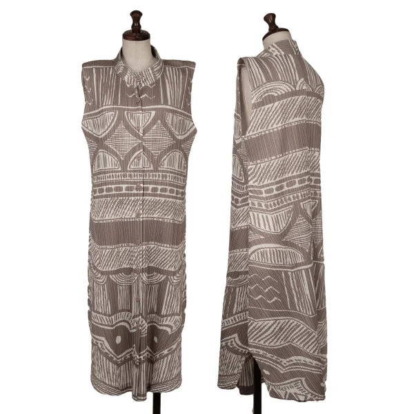 PLEATS PLEASE Printed Stand-collar Shirt Dress Mocha 4 K-163760_001