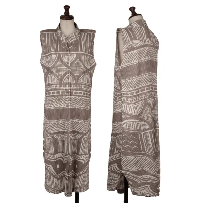 PLEATS PLEASE Printed Stand-collar Shirt Dress