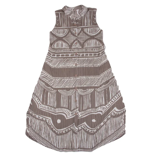 PLEATS PLEASE Printed Stand-collar Shirt Dress K-163760_002