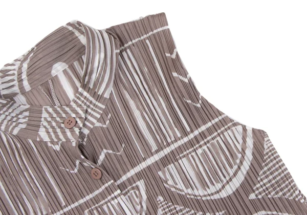 PLEATS PLEASE Printed Stand-collar Shirt Dress K-163760_007