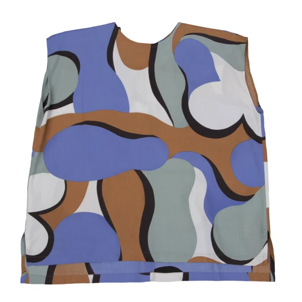 ISSEY MIYAKE Cotton Geometric Printed Sleeveless Blouse K-163765_002
