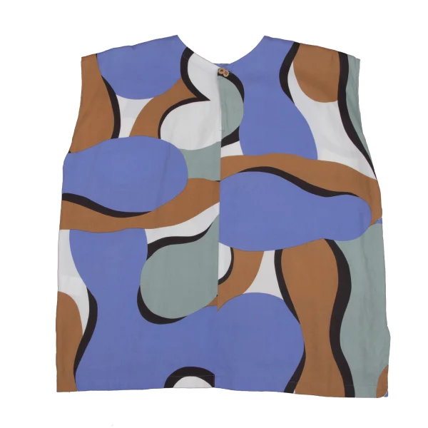 ISSEY MIYAKE Cotton Geometric Printed Sleeveless Blouse K-163765_010