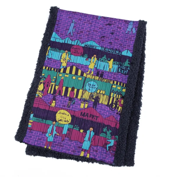 PLEATS PLEASE Cobblestone Street Print Fleece-lined Stole Purple,Multi-Color  K-163767_001