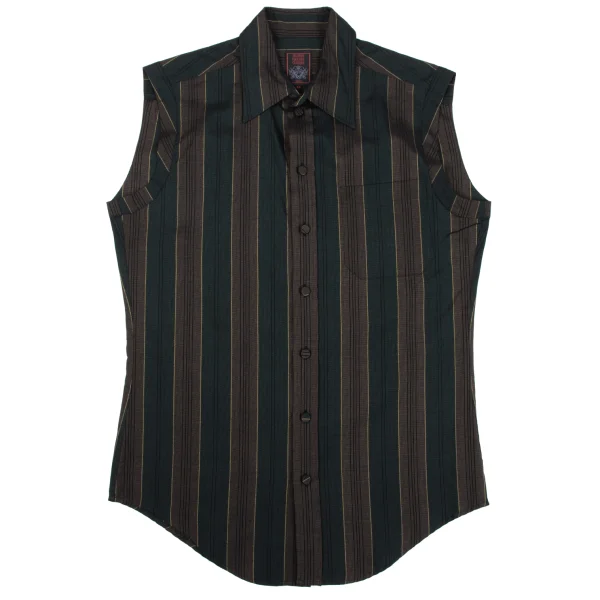 Jean Paul GAULTIER CLASSIQUE Rayon Cotton Striped Sleeveless Shirt Green,Brown 48 K-163771_001