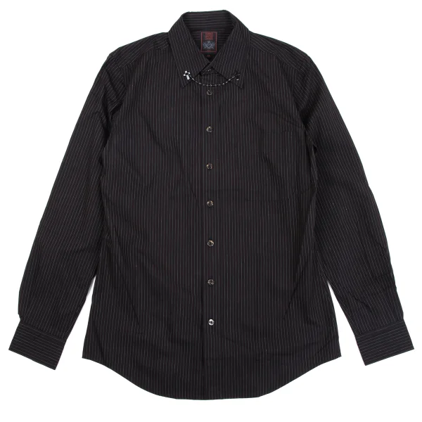 Jean Paul GAULTIER CLASSIQUE Cotton Cross-Chain Design Striped Shirt Black,Red 48 K-163772_001