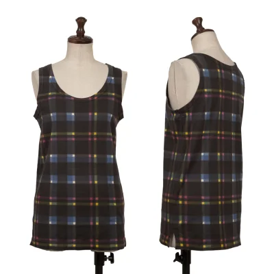 Y's Cotton Colorful Check Printed Tank Top