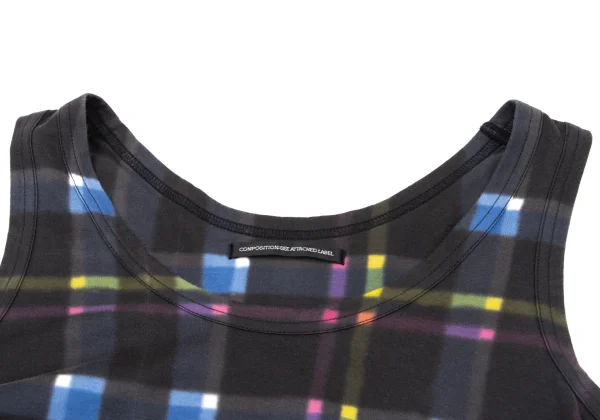 Y's Cotton Colorful Check Printed Tank Top K-163789_005