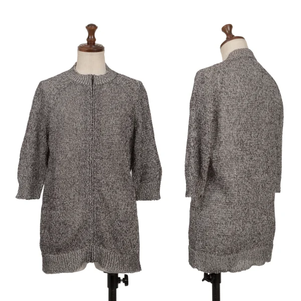 Y's Cotton Zip Up Short Sleeve Knit Sweater Charcoal 3 K-163794_001