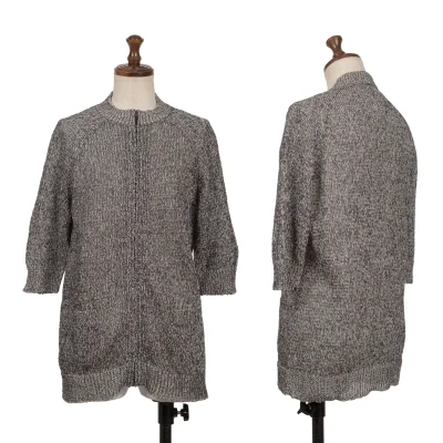 Y's Cotton Zip Up Short Sleeve Knit Sweater