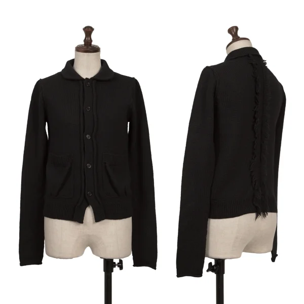 Y's Alpaca Blend Back Fringe Knit Cardigan Black 2 K-163796_001