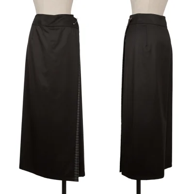 Y's Check Lining Wrap Design Shiny Wool Skirt