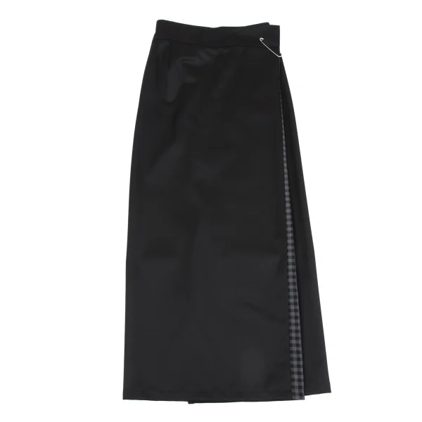 Y's Check Lining Wrap Design Shiny Wool Skirt K-163802_002