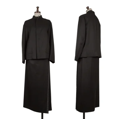 Y's Shiny Wool Stand Collar Jacket & Skirt