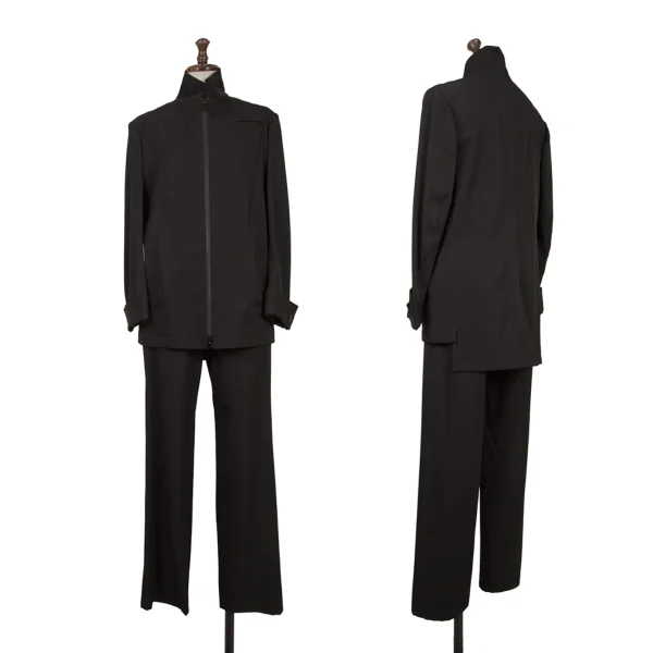 Y's Wool Gaba Double Cuffs Stand Collar Jacket & Pants Black 1 K-163809_001