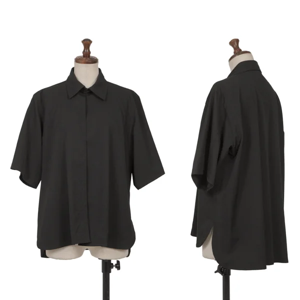 Y's Wool Gaba Round Hem Short Sleeve Shirt Black 3 K-163816_001