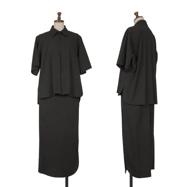 Y's Wool Gaba Short Sleeve Shirt & Skirt Black 3 K-163818_001