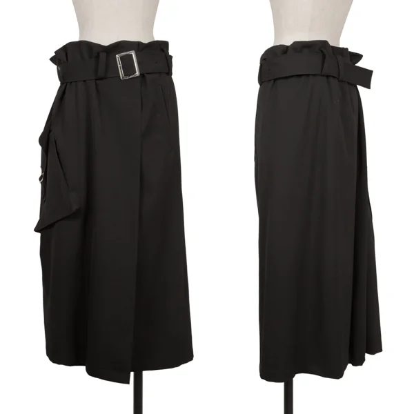Y's Wool Gabardine Wrap Belted Wide Pants Black 3 K-163829_001