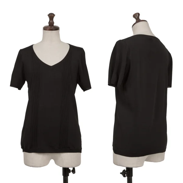 DKNY Acrylic Blend Pin Tuck Switching Short Sleeve Knit Black S K-163844_001