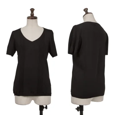 DKNY Acrylic Blend Pin Tuck Switching Short Sleeve Knit