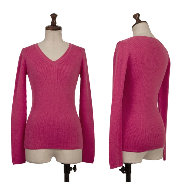 DKNY Wool V-neck Rib Knit Pink S K-163847_001
