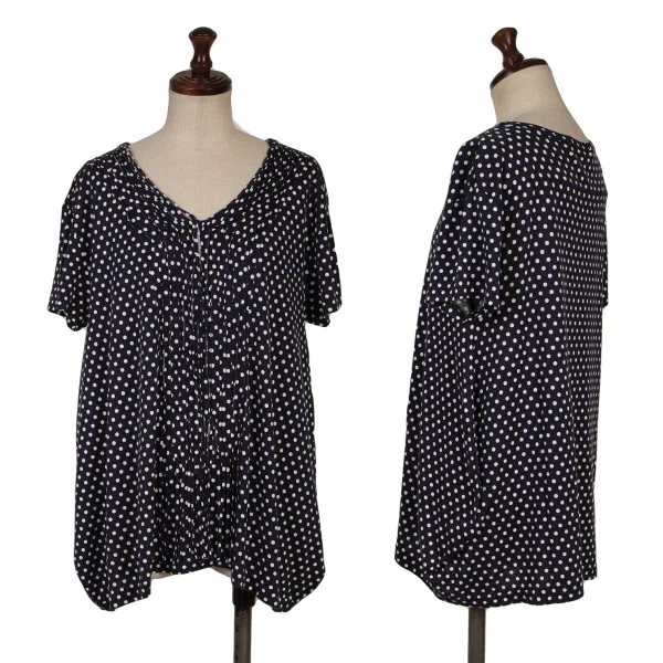 zucca Lyocell Cotton Pin Tuck Dot T-shirt Navy,White M K-163855_001