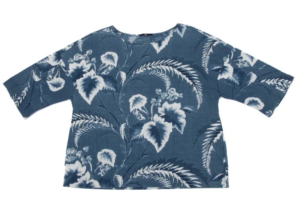 45rpm 45R Cotton Indigo Dyed Botanical Print 3/4 Sleeve Top K-163877_002