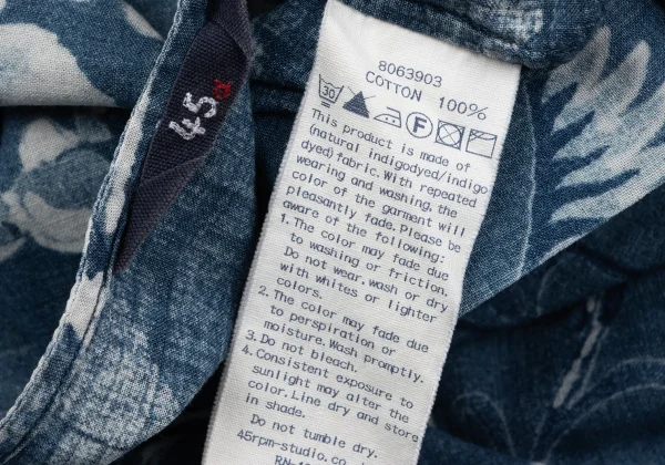 45rpm 45R Cotton Indigo Dyed Botanical Print 3/4 Sleeve Top K-163877_016