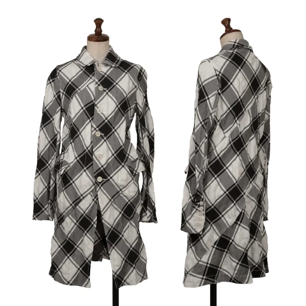 COMME des GARCONS Wrinkle Poly Bias Check Long Jacket Black,White S K-163903_001