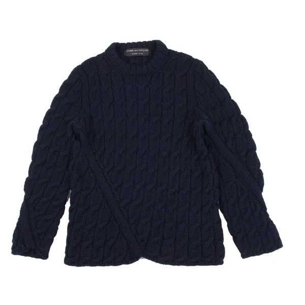 COMME des GARCONS HOMME PLUS Wool Bias Switching Cable Knit Navy S-M K-163909_001