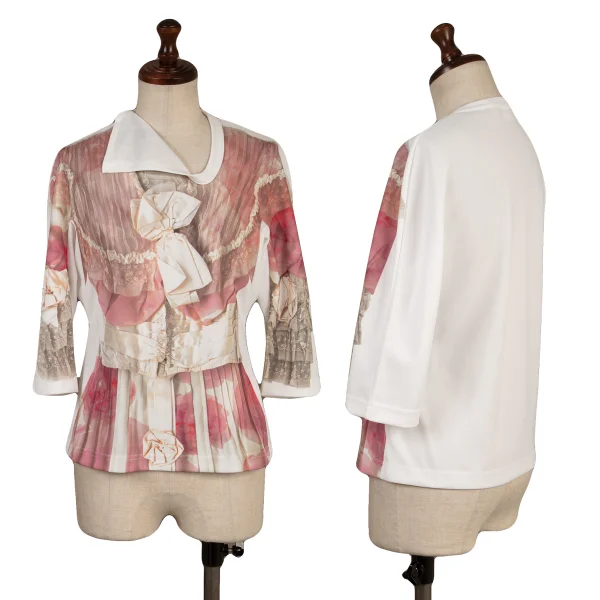 COMME des GARCON Dress Transfer Print 3/4 Sleeve Top Pink,White S K-163910_001