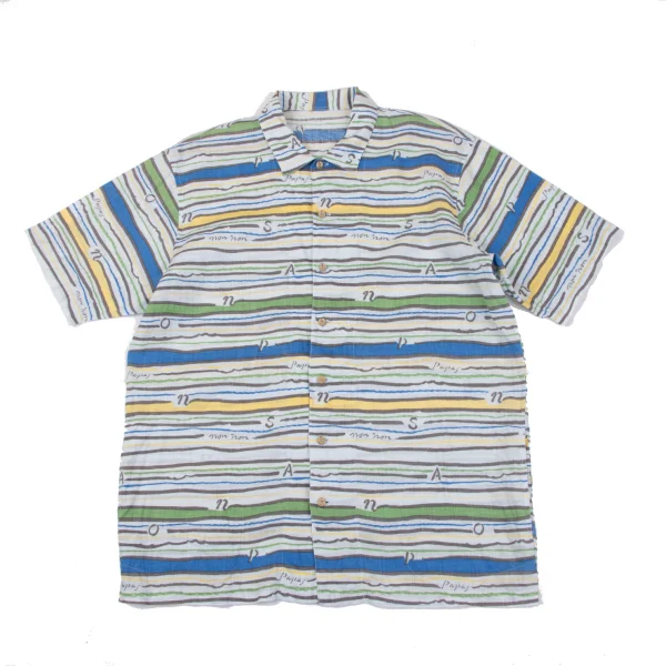 Papas ISLAND Linen Logo Stripe Printed Open Collar Short Sleeve Shirt Sky blue,Multi-Color 48M K-163946_001