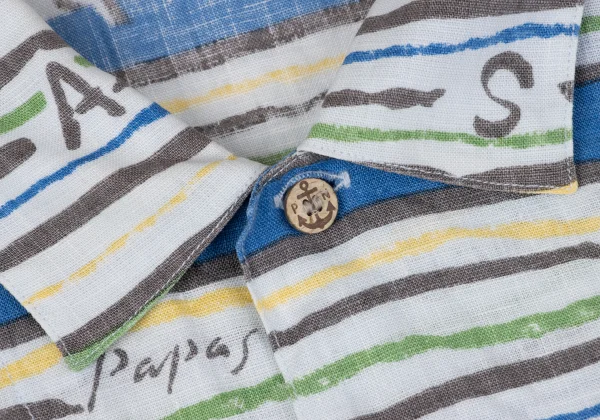 Papas ISLAND Linen Logo Stripe Printed Open Collar Short Sleeve Shirt K-163946_003