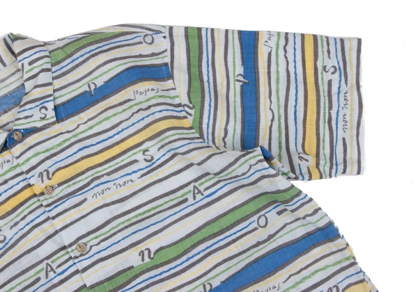 Papas ISLAND Linen Logo Stripe Printed Open Collar Short Sleeve Shirt K-163946_004