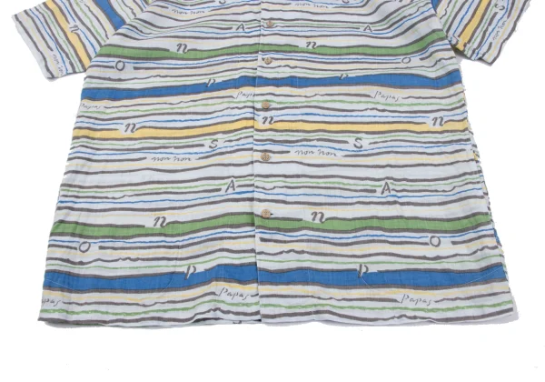 Papas ISLAND Linen Logo Stripe Printed Open Collar Short Sleeve Shirt K-163946_005