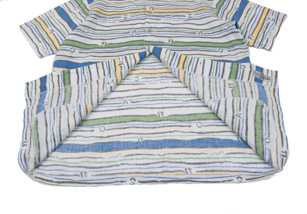 Papas ISLAND Linen Logo Stripe Printed Open Collar Short Sleeve Shirt K-163946_007