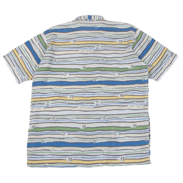 Papas ISLAND Linen Logo Stripe Printed Open Collar Short Sleeve Shirt K-163946_008